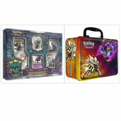 Marshadow Figure Collection Box and Sun & Moon Spring 2017 Collectors Chest Tin Pokemon Trading Card Game Bundle, 1 of Each