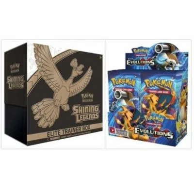 Pokemon Evolutions Booster Box and Shining Legends Elite Trainer Box Card Game Bundle, 1 of Each