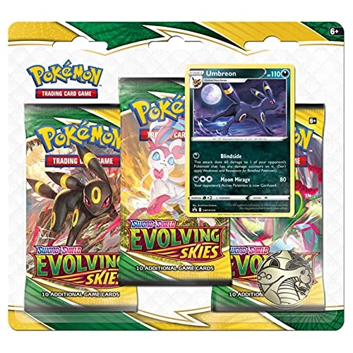 Pokemon Sword and Shield 7 Evolving Skies 3 Pack Blister- Feat. Umbreon Energy Card