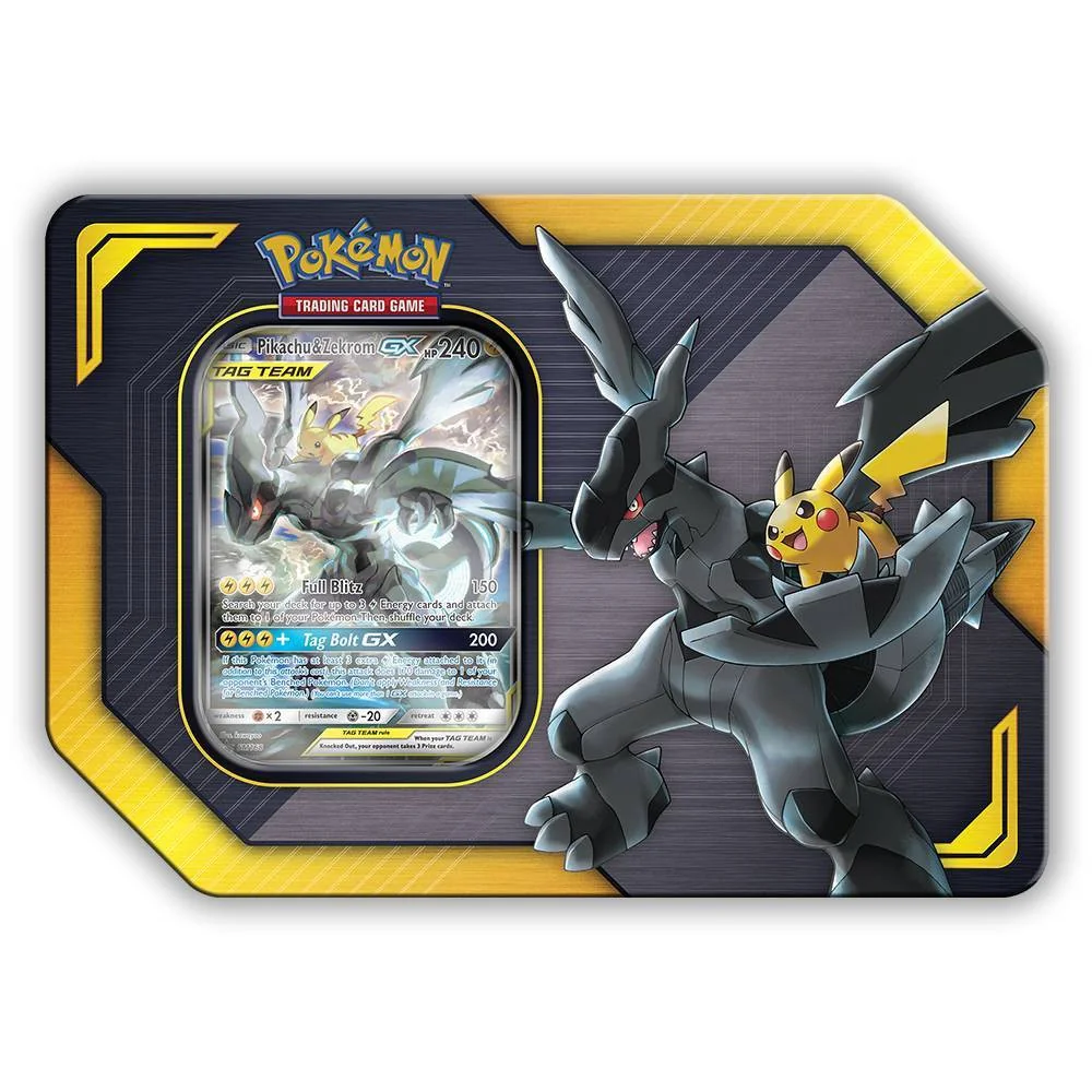 Pokemon TCG: Sun & Moon Team up Collector's Tin Containing 4 Booster Packs and Featuring a Foil Pikachu & Zekrom GX Card