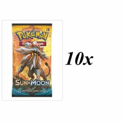 Pokemon TCG Sun and Moon Base Set 10 Booster Pack Lot