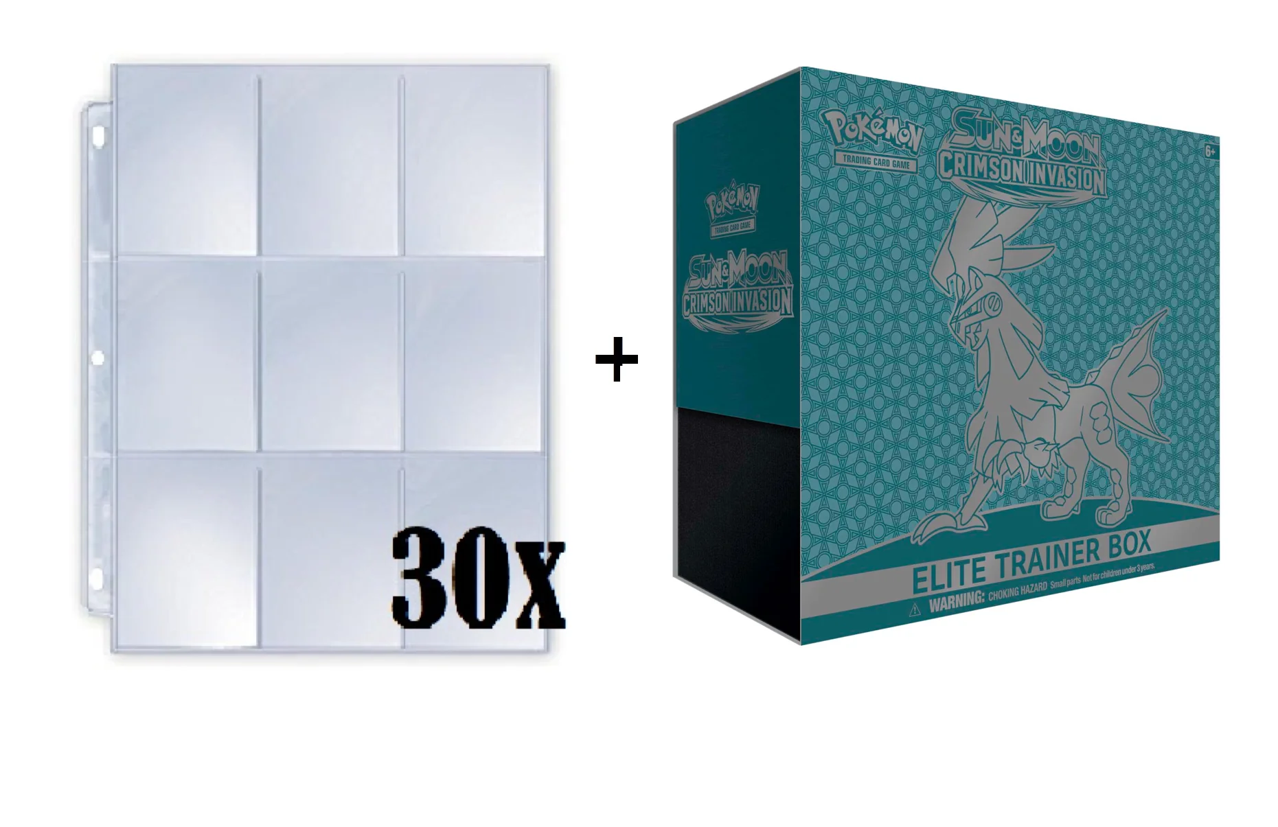 Pokemon TCG: Sun and Moon Crimson Invasion Elite Trainer Box with 30 X 9 Pocket Card Pages