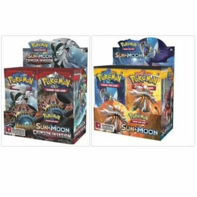 Pokemon Trading Card Game Crimson Invasion Booster Box and Sun & Moon Base Set Booster Box Bundle, 1 of Each